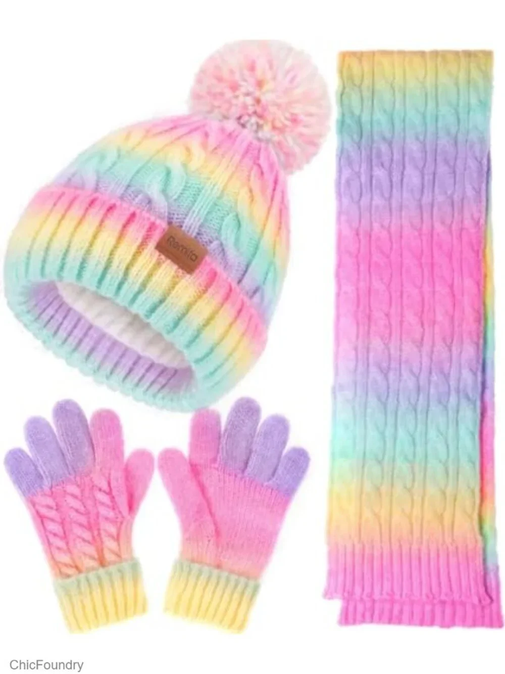 3-Piece Winter Hat Scarf Gloves Set for Kids, 8% Wool Warm Fleece Beanie Knit